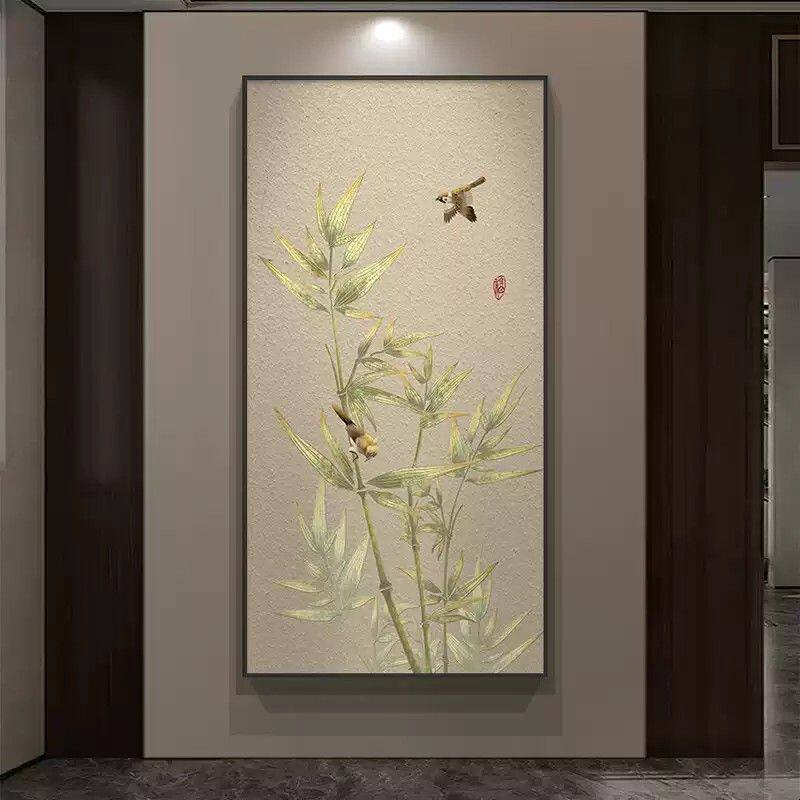 新中式玄关走廊过道装饰画竹子画节节高升壁画客厅沙发背景墙挂画