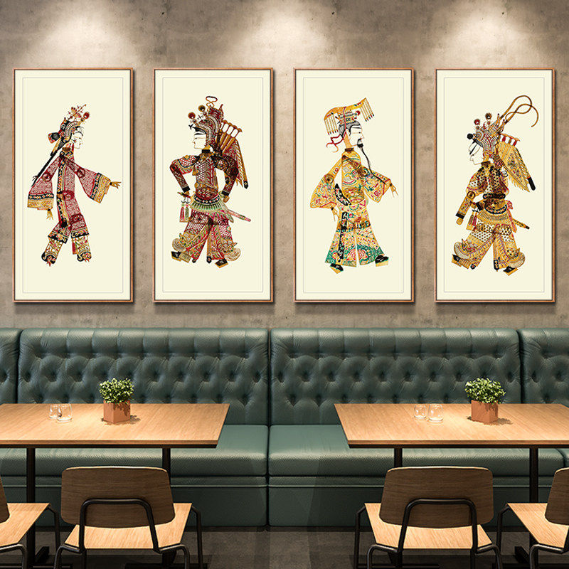 饭店酒店工艺品皮影特色墙壁挂画西安民间餐厅皮影戏陕西画装饰画
