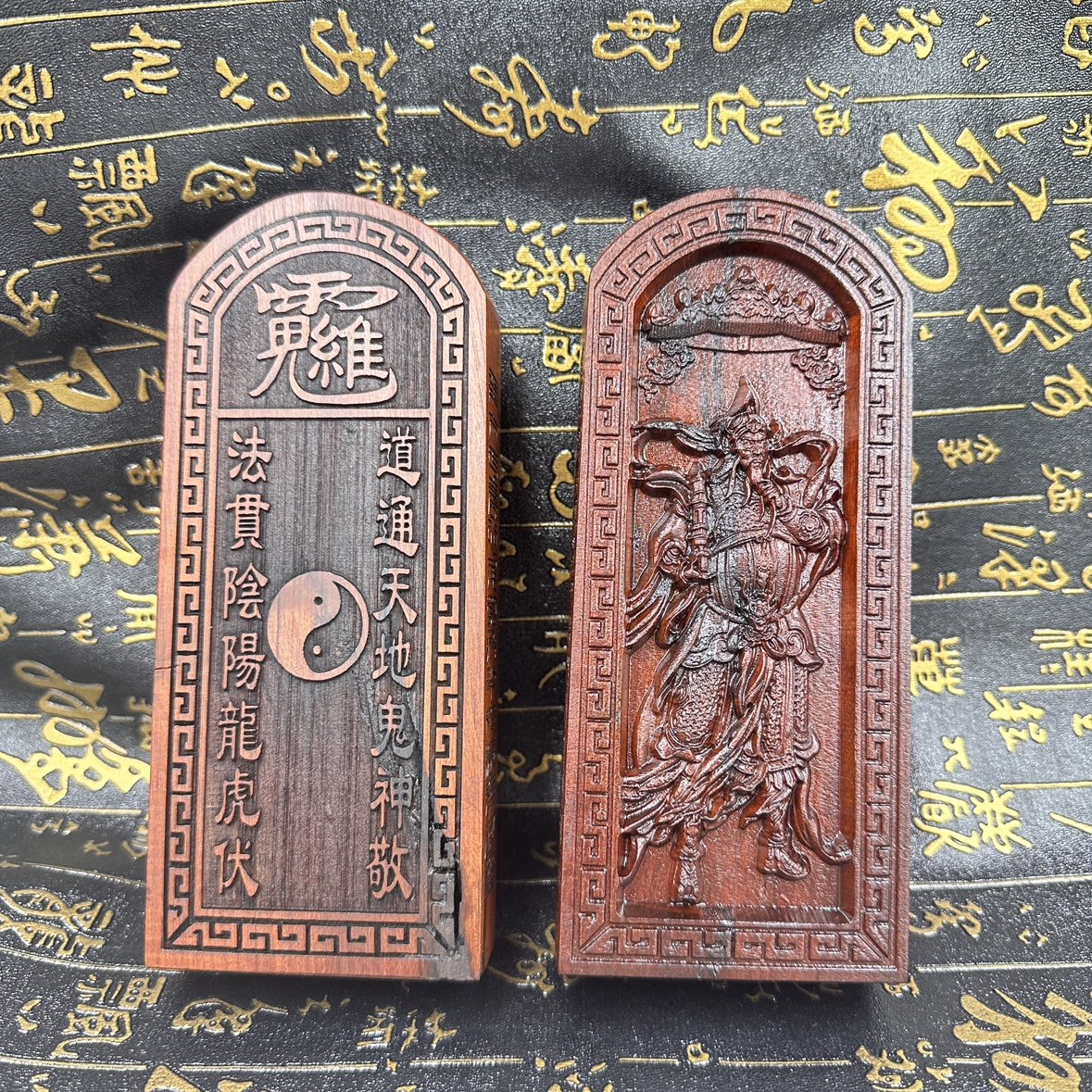 道用品道文化双面精雕雷击枣木令牌托塔天王李靖像令牌