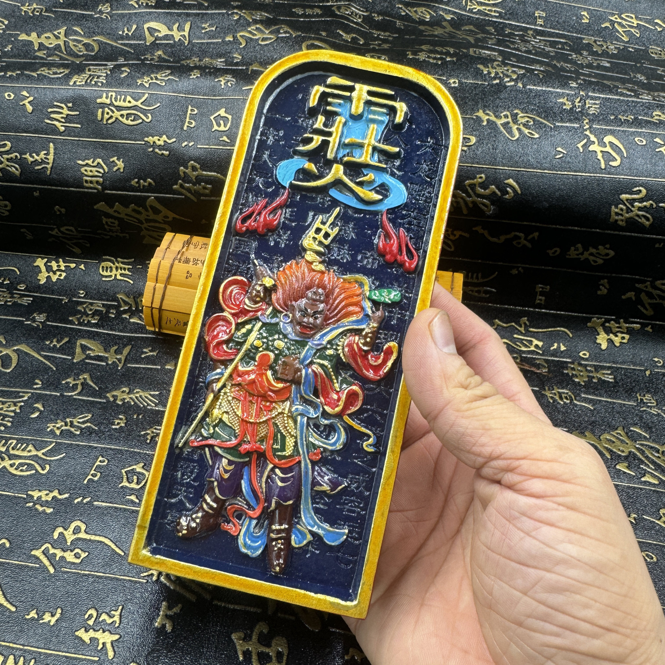 道家用品精雕雷枣木令牌手工彩绘天蓬元帅像令牌天蓬号令牌
