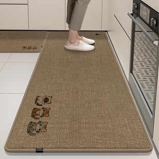 X2026新款 厨房仿亚麻地垫防滑防油可擦免洗家用地毯吸油专用脚垫