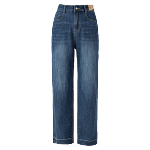 2026春秋中年阔腿裤牛仔女棉布高腰宽松显瘦直筒弹力妈妈裤子长裤