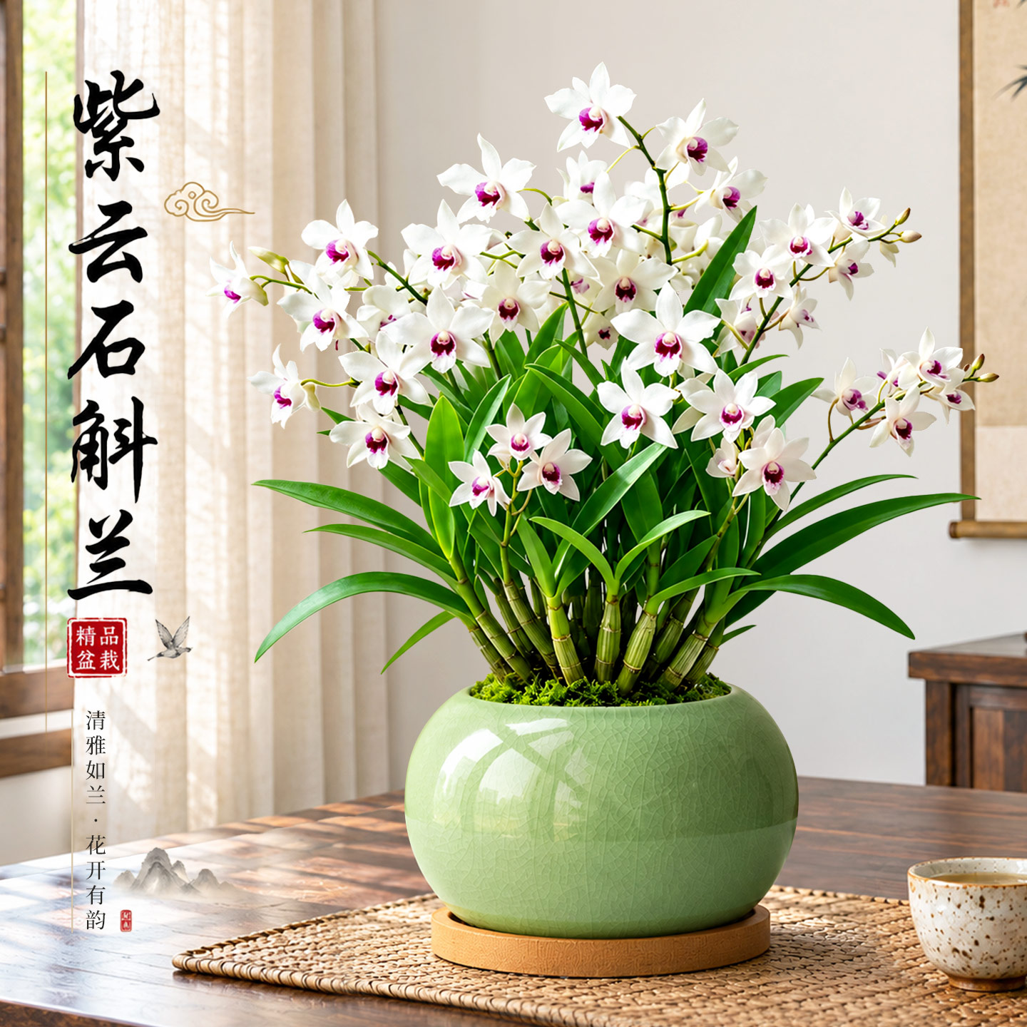 石斛兰盆栽带花室内办公室桌面花卉淡香兰花盆景植物四季好养绿植