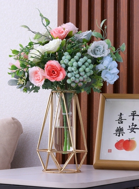 北欧假花仿真花摆设客厅塑料防真花束花瓶插花餐桌花摆花轻奢摆件