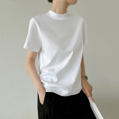 简约别致短袖T恤半高圆领