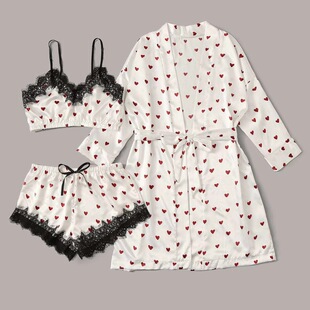 Strapless sexy lace ice silk home suit set抹胸蕾丝冰丝家居服