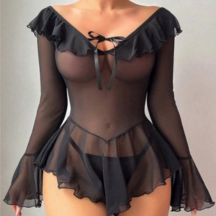 Sexy lingerie mesh dress, one shoulder nightgown女网纱连衣裙