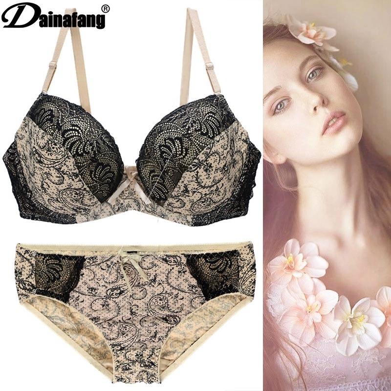 Plus size bra set printed lace lingerie set 内衣文胸套装女