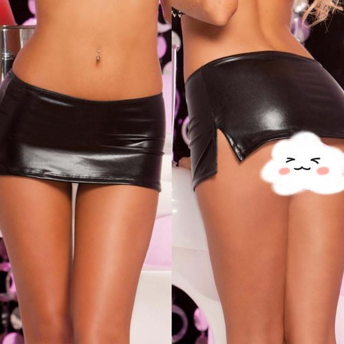 Sexy lingerie elastic mini ultra short leather skirt超短皮裙