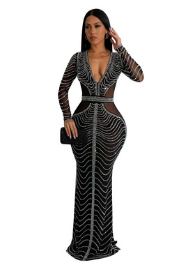 Dresses Solid Beading Sexy Celebrity Party Maxi Dress women