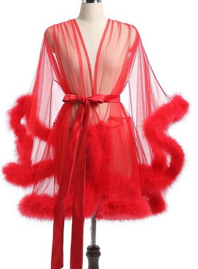 Women's sexy lingerie, plus size mesh, fluffy bathrobe女内衣