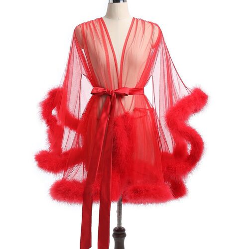 Women's sexy lingerie, plus size mesh, fluffy bathrobe女内衣