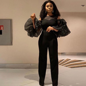 Sleev Women Sexy Jumpsuits Neck Romper Short Elegant Puff