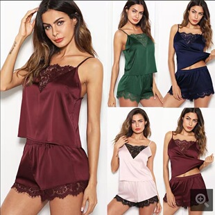 camisole silk sleepwear 睡衣 shorts set女吊带短裤 vest Sexy