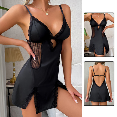 Sexy solid suspender one-piece comfortable home clothes