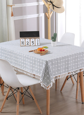 餐桌布椭圆形棉麻长方形网红ins家用现代简约桌布格子布艺小清新