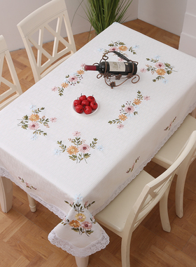 餐桌布桌布长方形家用丝带绣布艺茶几中式白色盖布正方形方桌台布