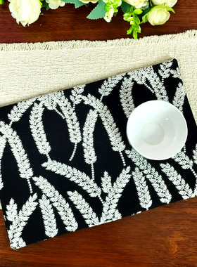 手作刺绣麦穗图案棉麻茶席流苏边隔热垫餐桌垫高级感可水洗茶道垫