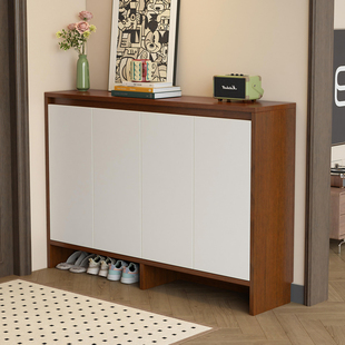 楼道外入户实木鞋柜家用门口2025新款客厅玄关收纳柜一体靠墙鞋架