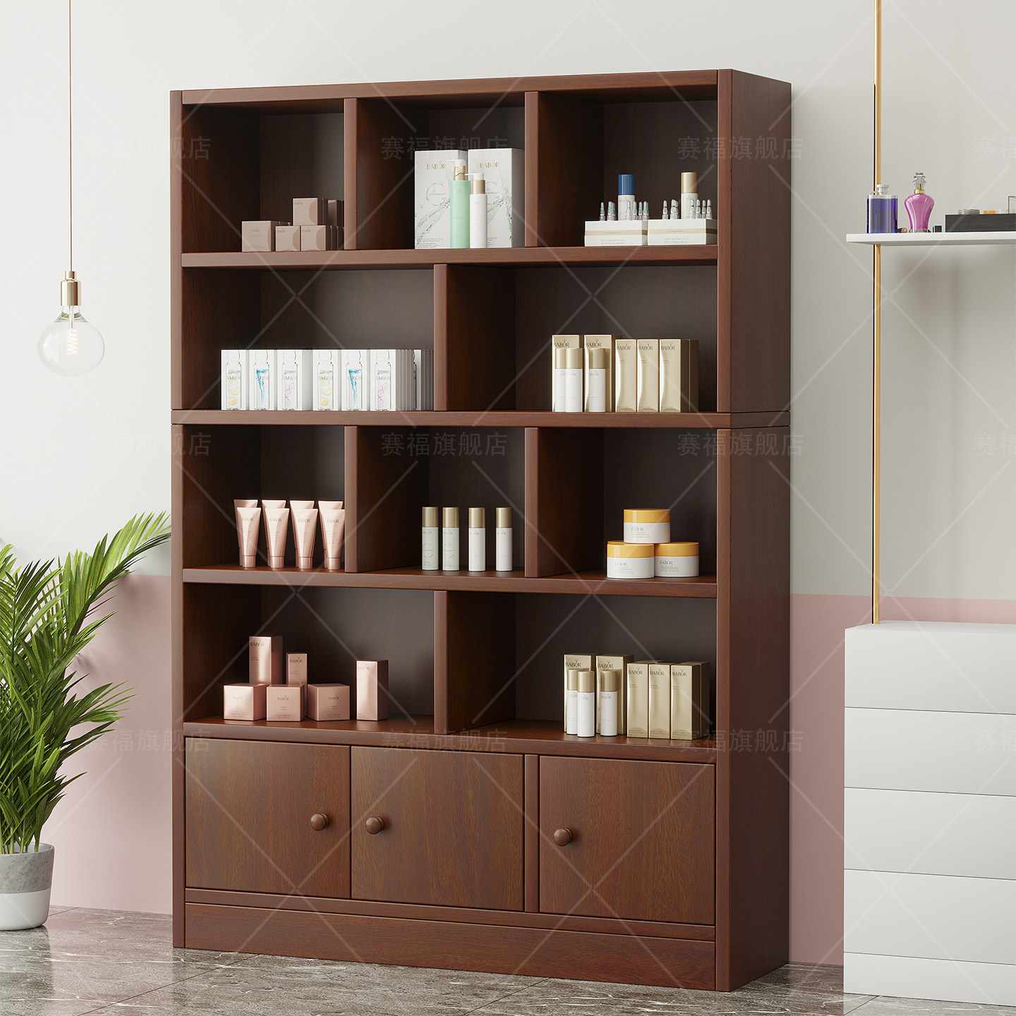 化妆品展柜简约美容院展示柜护肤品彩妆产品柜台理发美甲店陈列柜