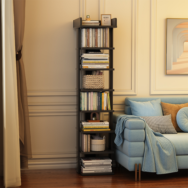 简易书架落地窄书柜书桌旁木质可移动书本收纳小型多层桌面置物架
