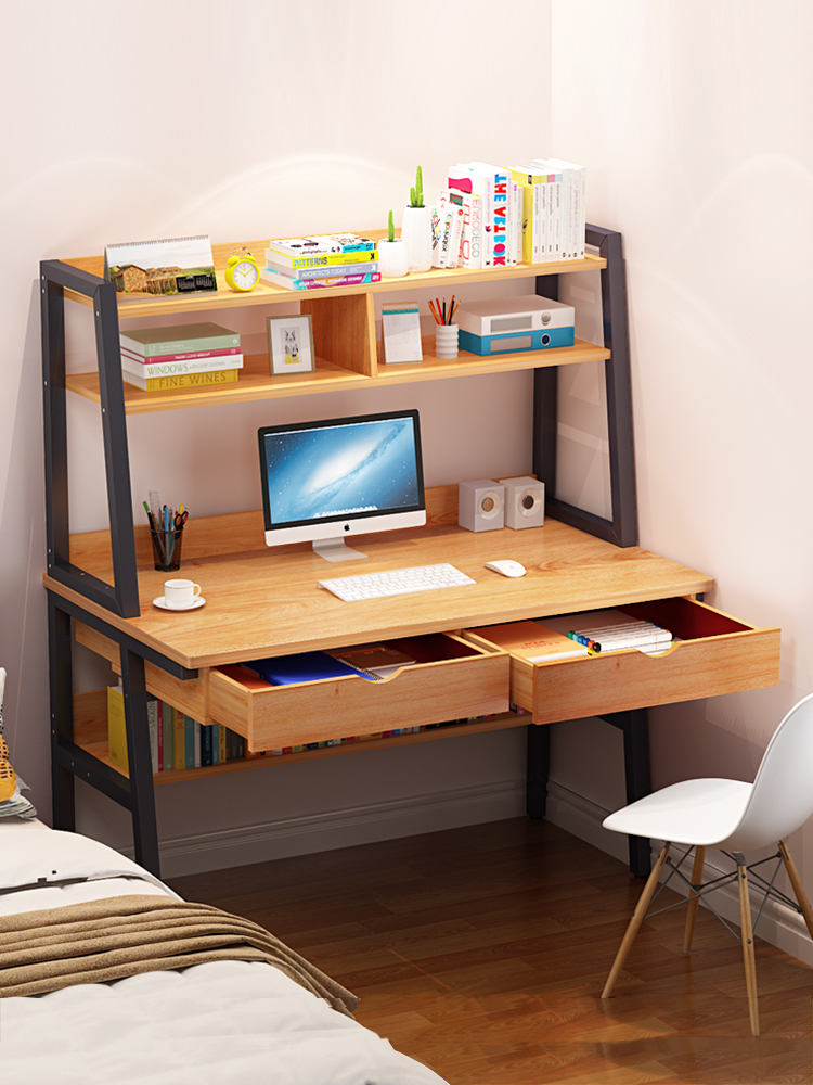 电脑桌台式家用简约经济型卧室书桌书架一体简易学生写字桌省空间