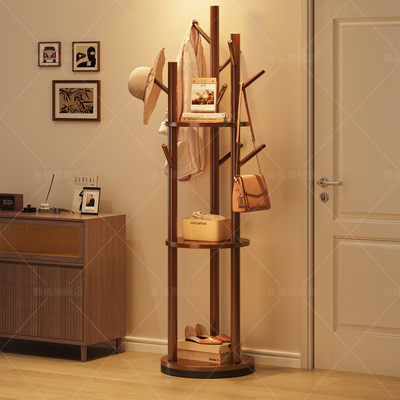 旋转衣帽架落地卧室客厅家用转角玄关入户实木简易立式床头挂衣架
