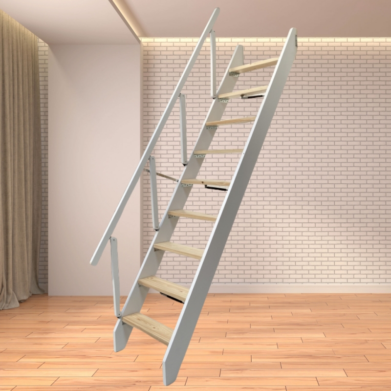 实木家用折叠梯子贴墙翻折伸缩拉室内外loft隐形平台登高阁楼楼梯