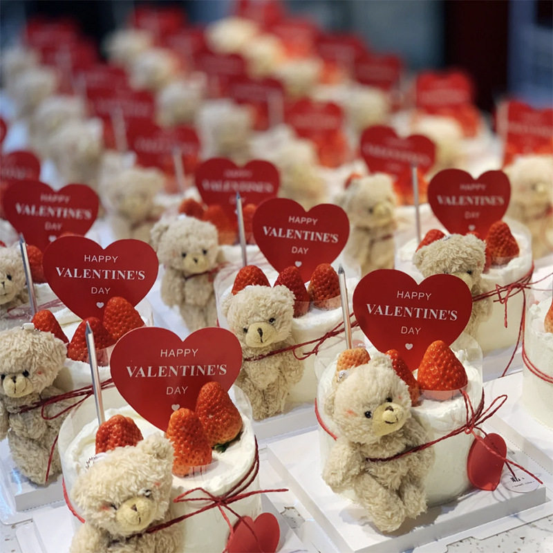 七夕情人节蛋糕装饰插件纸质粉色爱心卡片温暖你的心爱你甜品插牌