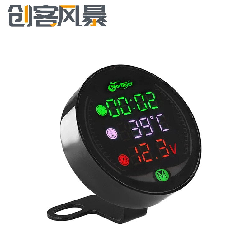 LED数显多功能电压表温度计电压温度时间三合一车载视码表DC9-24V