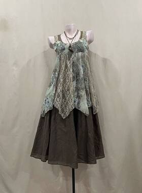 vintage古早森系背心上衣+半裙套装女夏小众中古气质高级感两件套