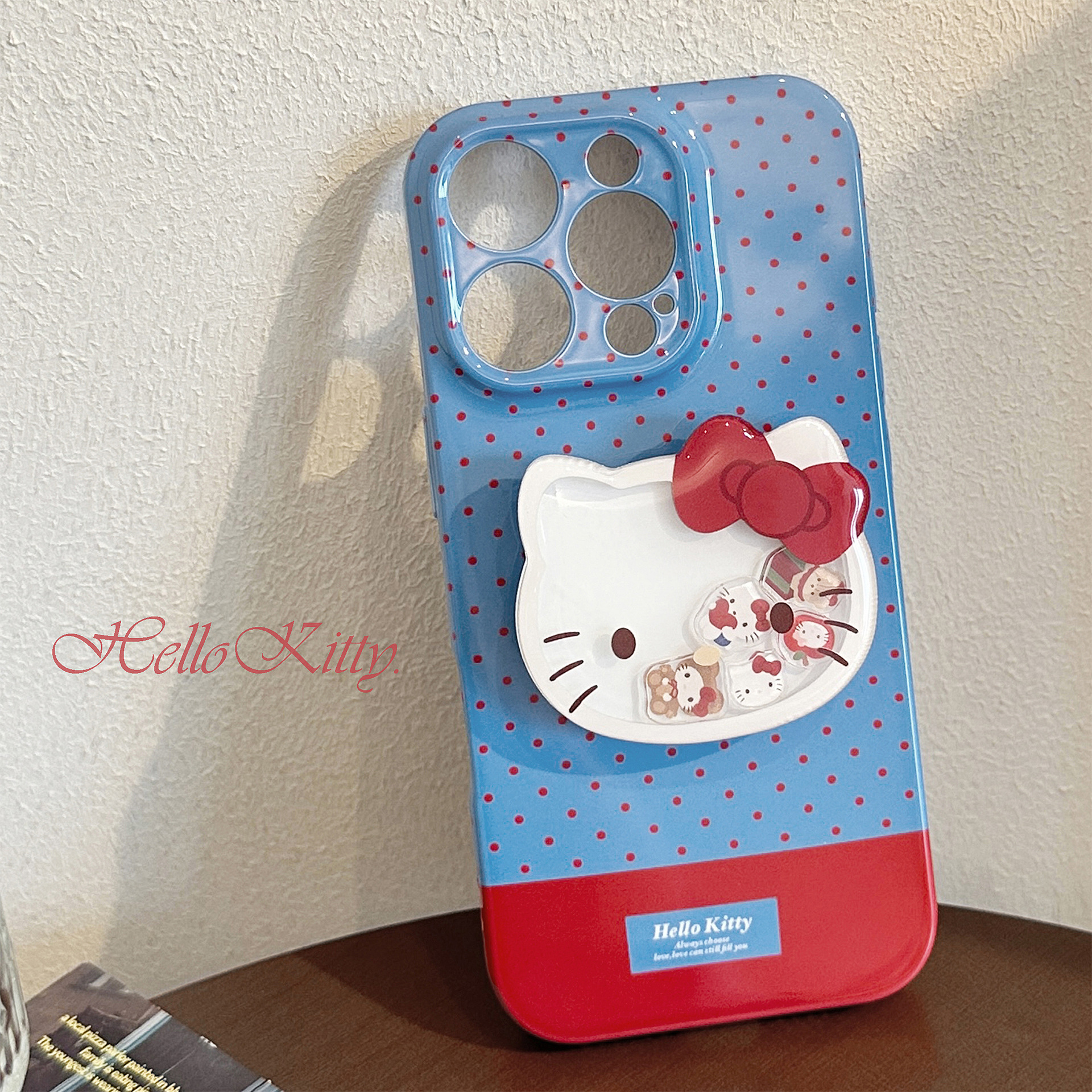苹果波点猫咪支架手机壳保护套