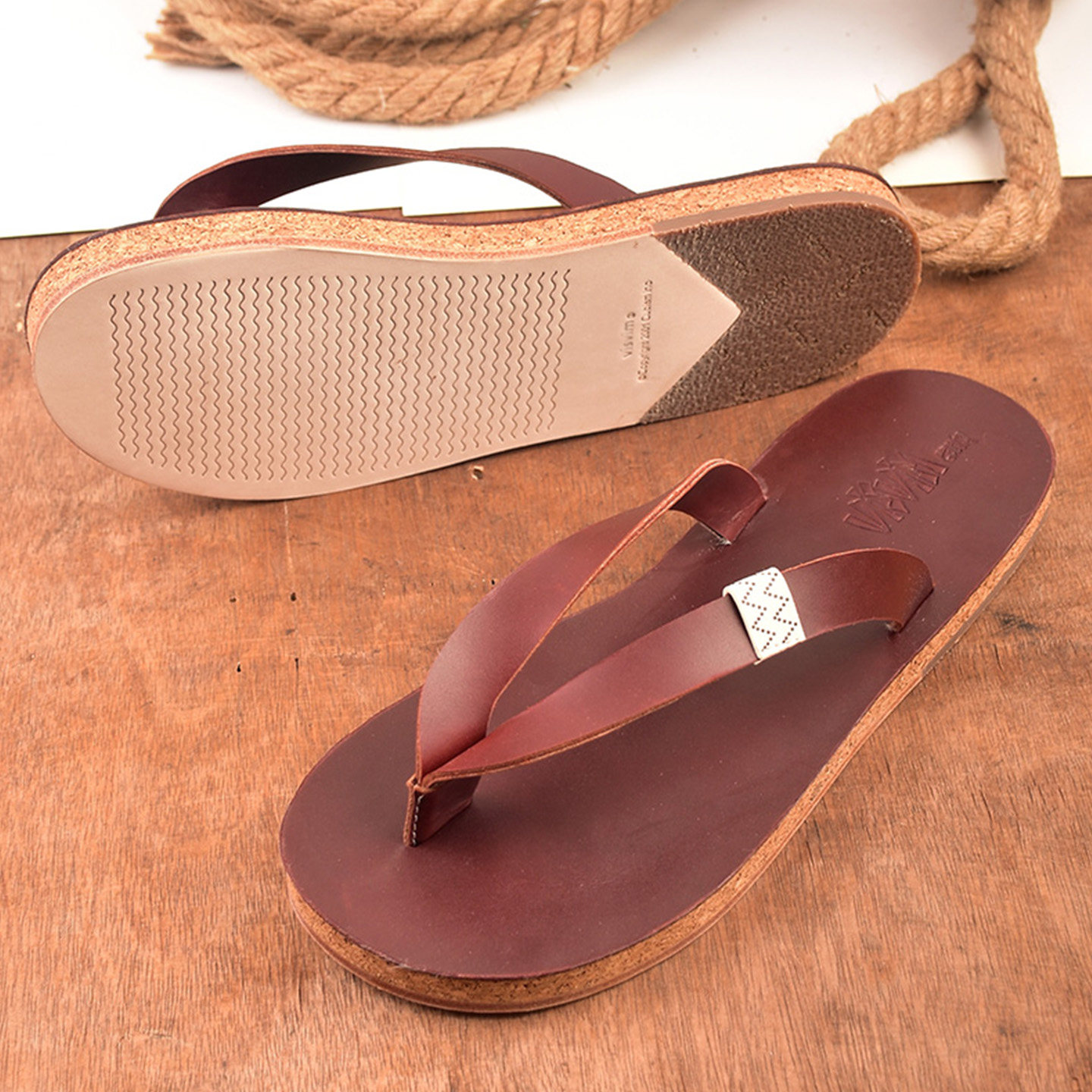 visvim cantq牛皮软木真皮底复古休闲夹脚凉拖手工防臭真皮人字拖