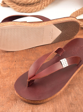 visvim cantq牛皮软木真皮底复古休闲夹脚凉拖手工防臭真皮人字拖