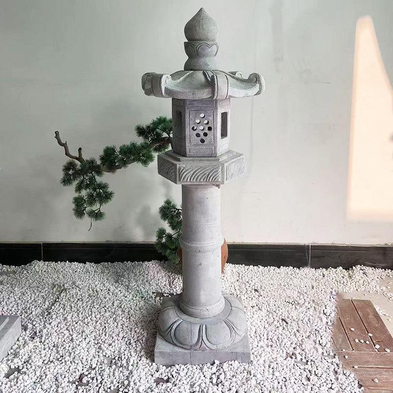 青石仿古石头灯太阳能石灯笼室外电石灯石雕日式庭院灯造景摆件