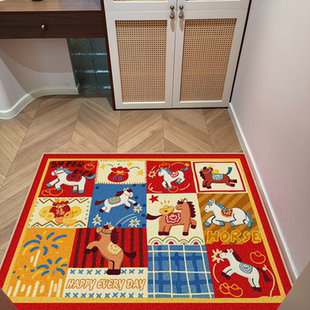 红色马年入户门丝圈地垫可裁剪2026新款 可裁剪家用门口蹭土脚垫子