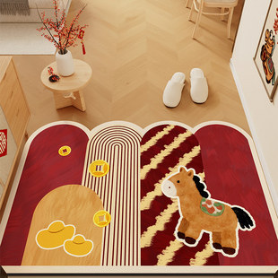 马年地垫入户门进门口家用脚垫pvc皮革可擦免洗耐脏地毯红色新款