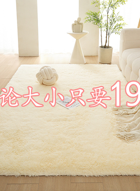 简约ins风纯色客厅丝毛地毯扎染加厚卧室长毛绒飘窗床边地毯地垫