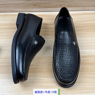 撤柜男鞋奢华鲨鱼皮高档皮鞋男款轻盈V底专柜正品商务正装乐福