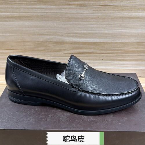 43码男鞋商务休闲乐福鸵鸟皮加牛皮低帮正装皮鞋舒适透气一脚蹬