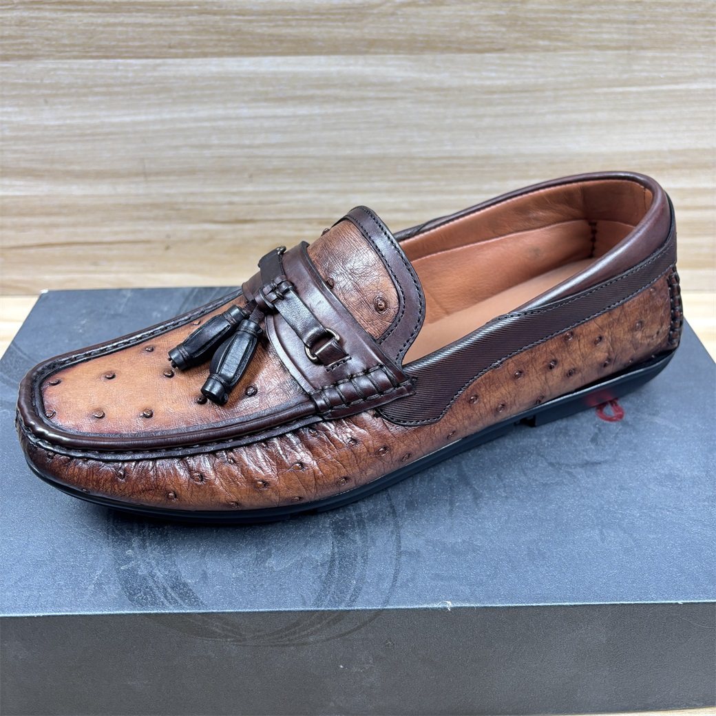 38码鸵鸟皮一脚蹬圆头休闲皮鞋缝制超轻缝制底流苏豆豆鞋,流行男鞋,乐福鞋（豆豆鞋）,淘宝优惠券,粉丝福利购,淘宝优惠卷