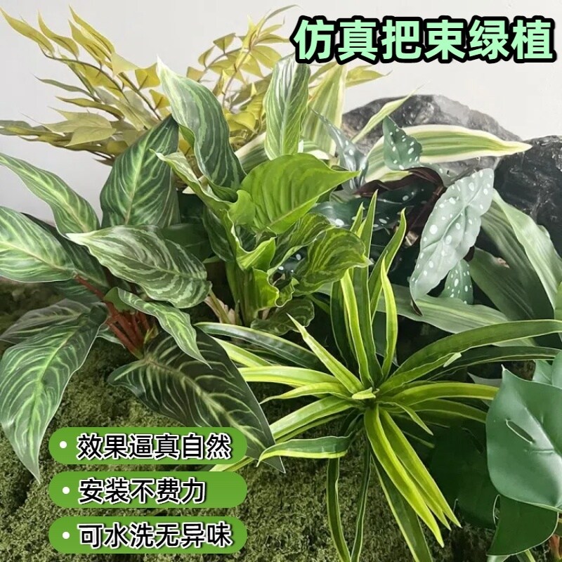 仿真万年青小盆栽盆景落地绿植家居装饰把束孔雀叶造景植物假花