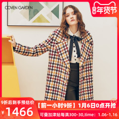 COVEN GARDEN/哥文花园冬羊毛编织花呢千鸟格大衣中长毛呢外套女