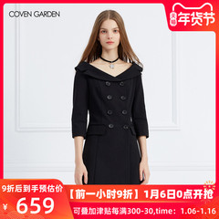 COVEN GARDEN/哥文花园2019新款V领高腰中袖收腰a字连衣裙