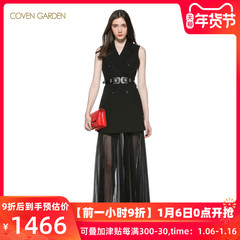 COVEN GARDEN/哥文花园秋新品黑色羊毛收腰背心马夹连衣裙两件套