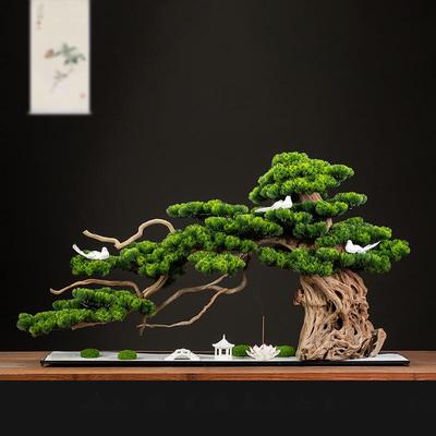 大型客厅摆件仿真迎客松盆景假树新中式玄关桌面商场酒店装饰造景