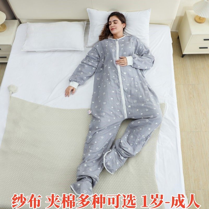 全棉成人连体睡袋中大童儿童秋冬款小学生纯棉春秋夏季薄防踢被子