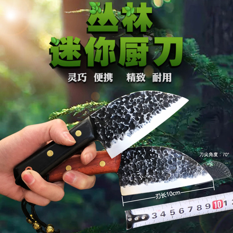 龙泉庖丁家用小菜刀手工锻打迷你袖珍厨刀野外厨房锰钢圆头水果刀