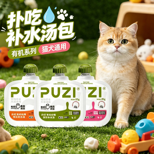 PUZI扑吃机咕嘟快乐补水汤包有机系列猫咪狗狗通用营养零食汤罐