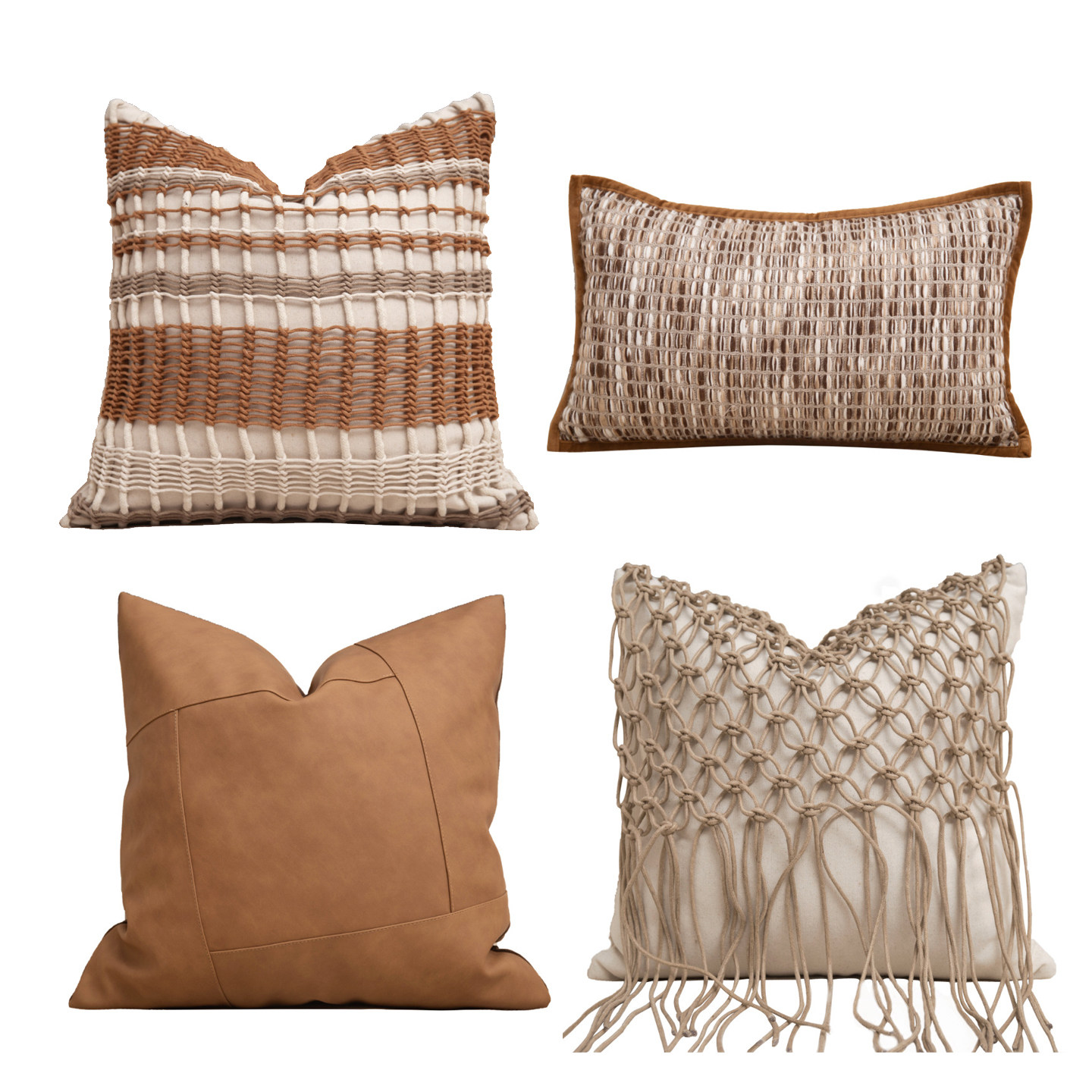 高端侘寂风简约轻奢高级感橘色沙发抱枕编织腰枕床头靠垫米咖色45